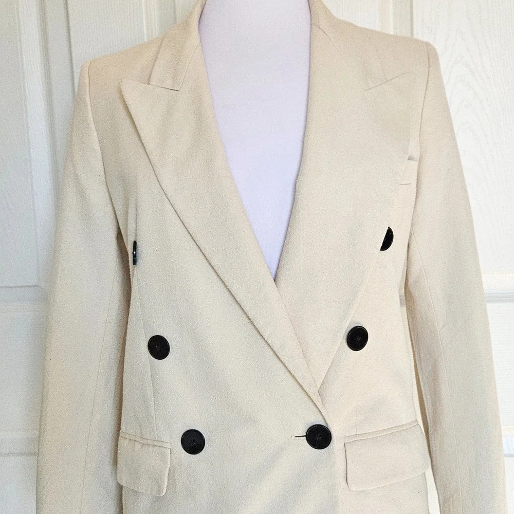 Isabel Etoile Marant Cotton Blend Textured Blazer‎ Jacket in Ivory Size 34 / XS